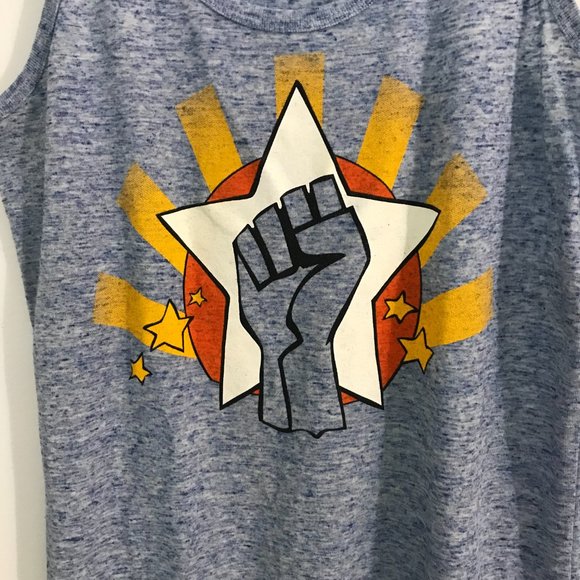 Lando Women's Graphic Heather Blue Racerback Tank Top - Picture 2 of 5